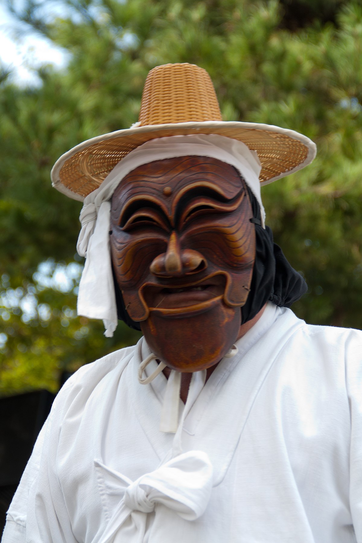 Visage Drôle D'un Homme Dans Un Masque Avec Un Sourire