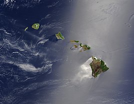 Satellitenaufnahme der acht größten Inseln Hawaiis