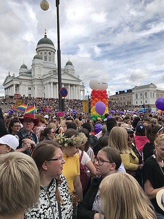 Helsinki Pride at the Senate Square in Helsinki, Finland (2019) Helsinki Pride 2019 (48168781546).jpg