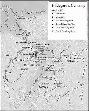 Hildegard's preaching tours Hildegard map.jpg