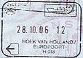 Exit stamp for sea travel, issued at Europoort