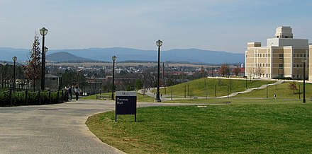 JMU's East Campus overlooks distant mountains.