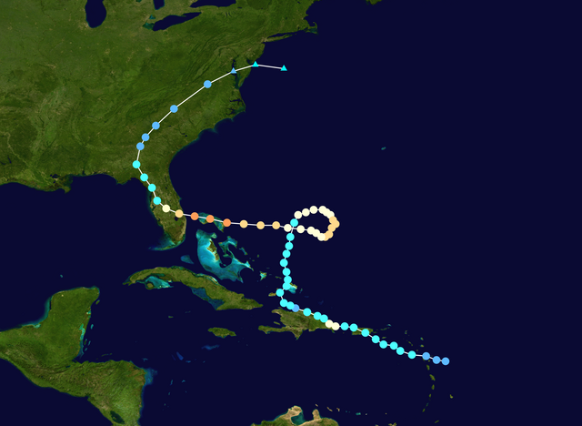 Мапа руху та інтенсивності урагану Жанна  за шкалою Саффіра-Сімпсона.