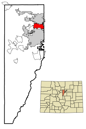 Jefferson County Colorado Incorporated and Unincorporated areas Wheat Ridge Highlighted.svg