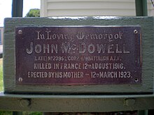 Church bell tower memorial to L/Cpl. John McDowell, AIF. John McDowell Allora.JPG