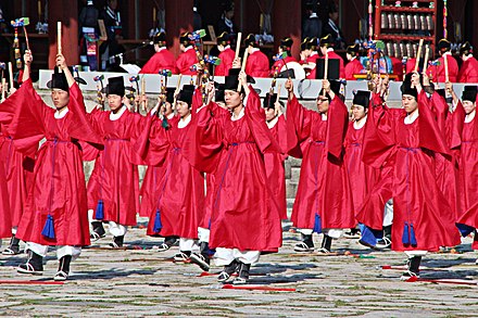 A dance performed at the Jongmyo jerye in the Confucian Jongmyo temple in Korea