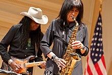 Harjo plays the saxophone at the Library of Congress in 2019