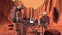 NASA concept of Mars-crew analyzing a sample (2004).※