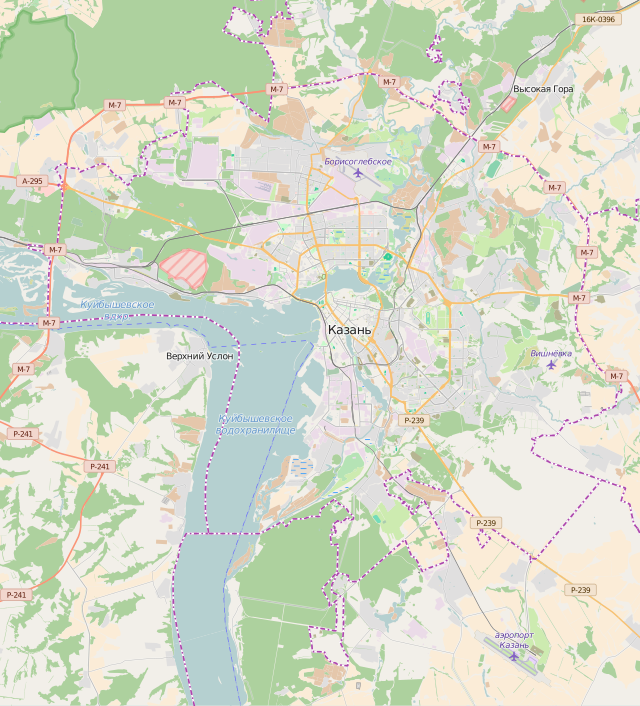 Mapa konturowa Kazania, w centrum znajduje się punkt z opisem „Sobór Objawienia Pańskiego”