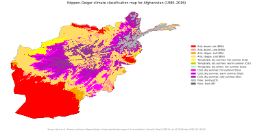 Koppen climate map of Afghanistan Koppen-Geiger Map AFG present.svg