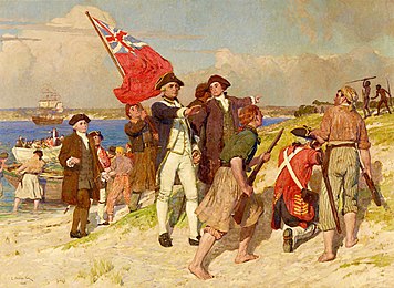 E Phillips Fox, Landing of Lieutenant James Cook at Botany Bay, 29 April 1770