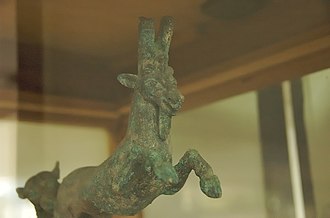 Bronze oil lamp excavated at Matara, dating from the Kingdom of D'mt (1st century BC or earlier) Leaping Ibex, Ethiopia (2130266960).jpg