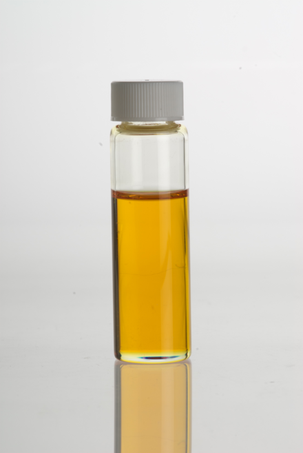 Lemon Myrtle (Backhousia citriodora) essential oil in a clear glass vial