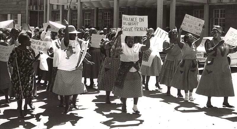 Basotho women protest violence against women at the National University of Lesotho on National Women's Day, 2008.