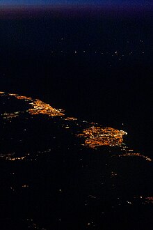 Lowestoft (right) and Great Yarmouth (left) at night