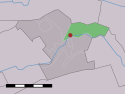 Vesnice (tmavě červená) a statistický okres (světle zelená) v Mastwijku v obci Montfoort.