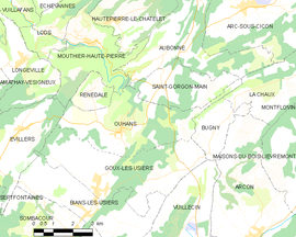 Mapa obce Ouhans