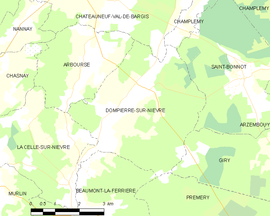 Mapa obce Dompierre-sur-Nièvre