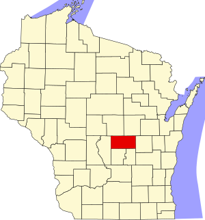 Wisconsin térkép Waushara megyét kiemelve
