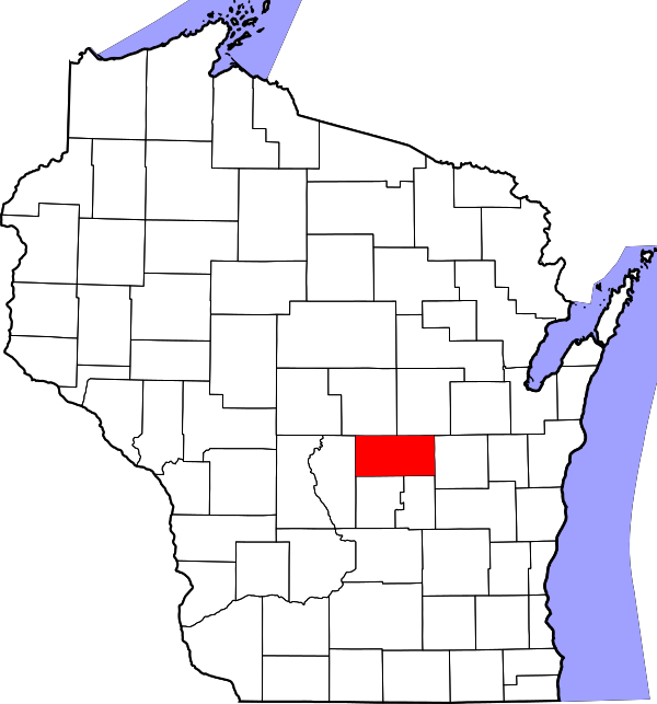 Map of Wisconsin highlighting Waushara County