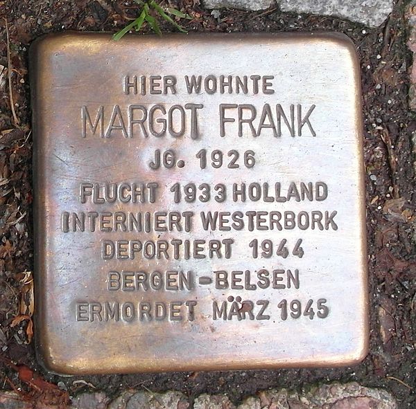 Stolperstein for Margot Frank at the Pastorplatz in Aachen, Germany