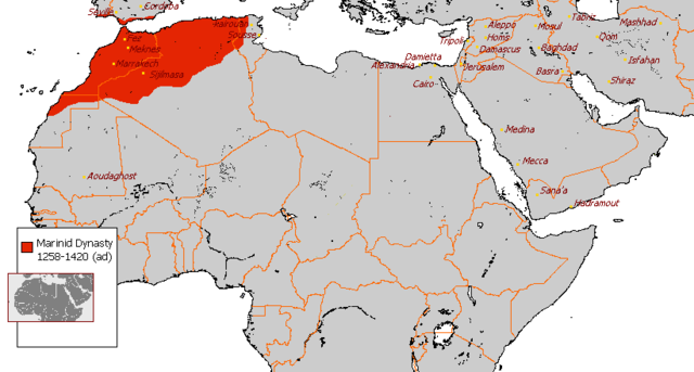 Het rijk van de Meriniden in zijn grootste omvang (1347-1348)