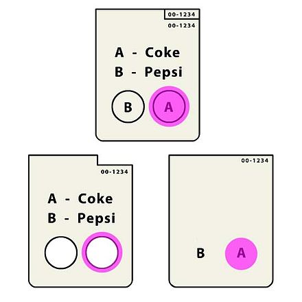 A marked Punchscan ballot. Full ballot (top), separated ballot (bottom). Marked ballot.jpg