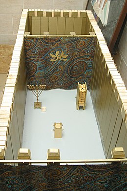A model of the Tabernacle showing the holy place, and behind it the Holy of Holies Mishkan5 big.jpg