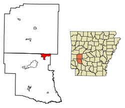 Glenwood'un Montgomery County ve Pike County, Arkansas'taki konumu.