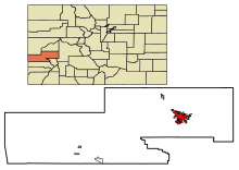 Montrose County Colorado Sisällytetyt ja rekisteröimättömät alueet Montrose Highlighted 0851745.svg