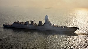 Mormugao, second indigenous stealth destroyer of the P15B class during maiden sortie.jpg