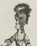 Engraving of Mary Bulkley with hair dressed in pompadour style