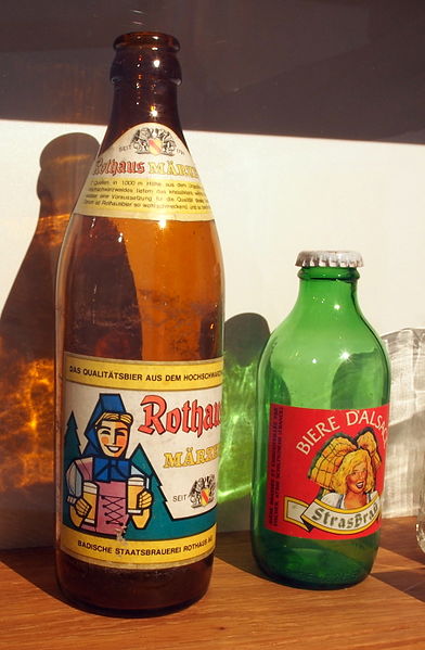 File:Musée Européen de la Bière, Rothaus and Biere d'Alsace StrasBrau beer bottles.JPG