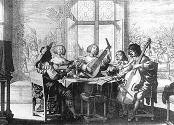 Musiciens, gravure d'Abraham Bosse vers 1635. (définition réelle 1 058 × 760*)