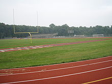 A track and football field at the stadium at Northern Highlands Regional High School NHRHS stadium.jpg