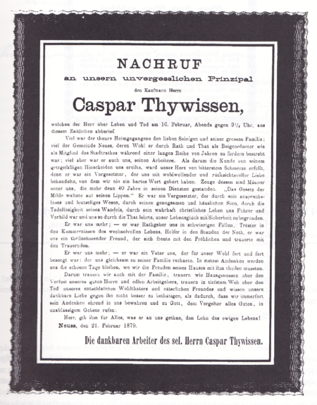 Nachruf Caspar Thywissen 1879 02 21