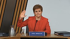 Sturgeon preparing to give evidence to the Committee on the Scottish Government Handling of Harassment Complaints Nicola Sturgeon 3 March 2021.jpg