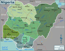 Map of Nigeria Nigeria English Wikivoyage regions map.svg