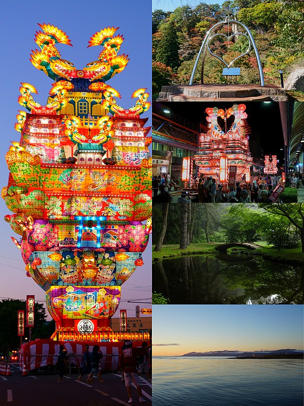 Left:Chikazue lantern float on Noshiro Tanabata Festiwal on every August, Right:Kimiichi Heartfull Bell, Another float at Noshiro Tanabata Festival, A