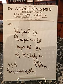 Old prescription in exposition History of pharmacies in Kuks Hospital in Kuks, Trutnov District.jpg
