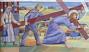 5th Station of the Way of the Cross: Instead of Simon of Cyrene, a local farmer helps Jesus to carry the cross