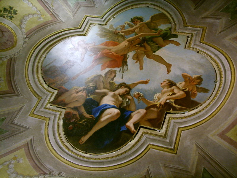 File:Palazzo fenzi, sala 1, sebastiano ricci, tela sul soffitto, amore punito 01.JPG