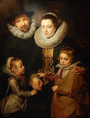 Η οικογένεια του Γιαν Μπρίγκελ του πρεσβύτερου από τον Πέτερ Πάουλ Ρούμπενς. Απεικονίζονται ο Γιαν, η σύζυγός του Καταρίνα φαν Μάριενμπουρχ και τα δύο μεγαλύτερα παιδιά τους που επέζησαν: Η Ελίζαμπετ (γενν. 1609) και ο Πήτερ (γενν. 1608). Πινακοθήκη Κουρτώ.