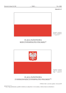 Wzór flagi państwowej Polski ogłoszony w Dzienniku Ustaw RP.