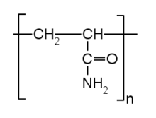 The structure of polyacrylamide (PAM), a common synthetic polymer flocculating agent used to increase aggregate sizes in clay-rich soils. Polyacrylamide.png