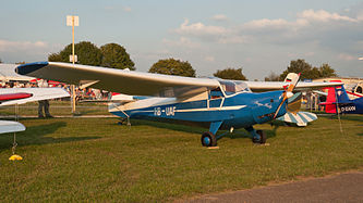 English: Praga E-114M Air Baby (reg. HB-UAF, cn 119, built in 1947). Engine: Walter Mikron III. Deutsch: Praga E-114M Air Baby (Reg. HB-UAF, cn 119, Baujahr 1947). Motor: Walter Mikron III.