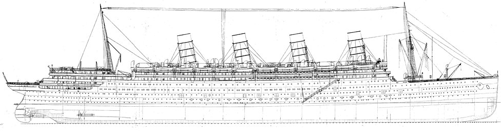 Technical drawing of Aquitania in starboard profile. RMS Aquitania - Technical drawing.jpg