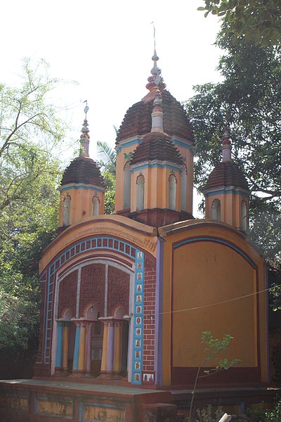 Shyambazar: Radha Damodar temple (in picture) with terracotta relief, pancha ratna temple of Das family, built in 1790, with terracotta work, and Bhuv