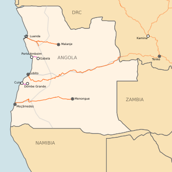 Mapa ferroviario de Angola.