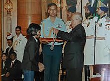 Rakshitta Receiving Award from President of India Rakshitta Award.jpg